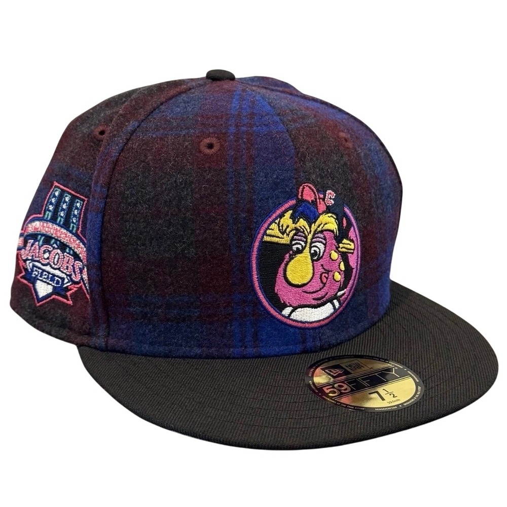 New Era‎ Fitted Hat Mens 7 1/2 Blue Plaid New Jacobs Field Mascot 59FIFTY